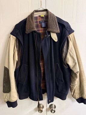 Vintage Gant Navy Wool Bomber Jacket Leather Sleeves the 90s Frasier flyer